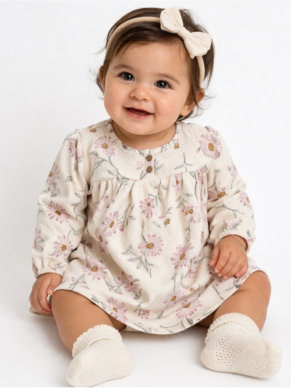 Carter’s Baby Girl Floral‎ Dress 9M Pink Long Sleeve Boho A-Line NWT